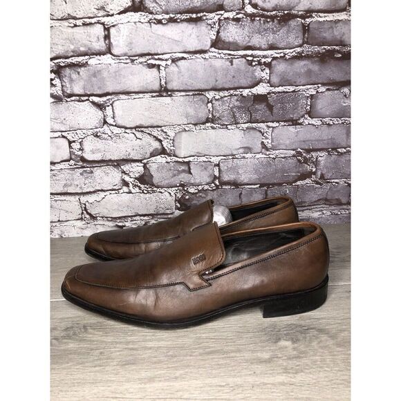 Boss Hugo Boss Brown Leather Square Toe Dress Loafers Shoes Men’s Sz 11M US/44EU - Picture 16 of 16